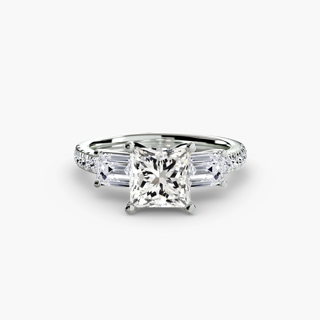 BROMONT II Three Stone Diamond Engagement Ring with a Diamond Band