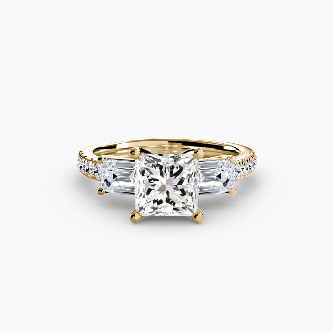BROMONT II Three Stone Diamond Engagement Ring with a Diamond Band