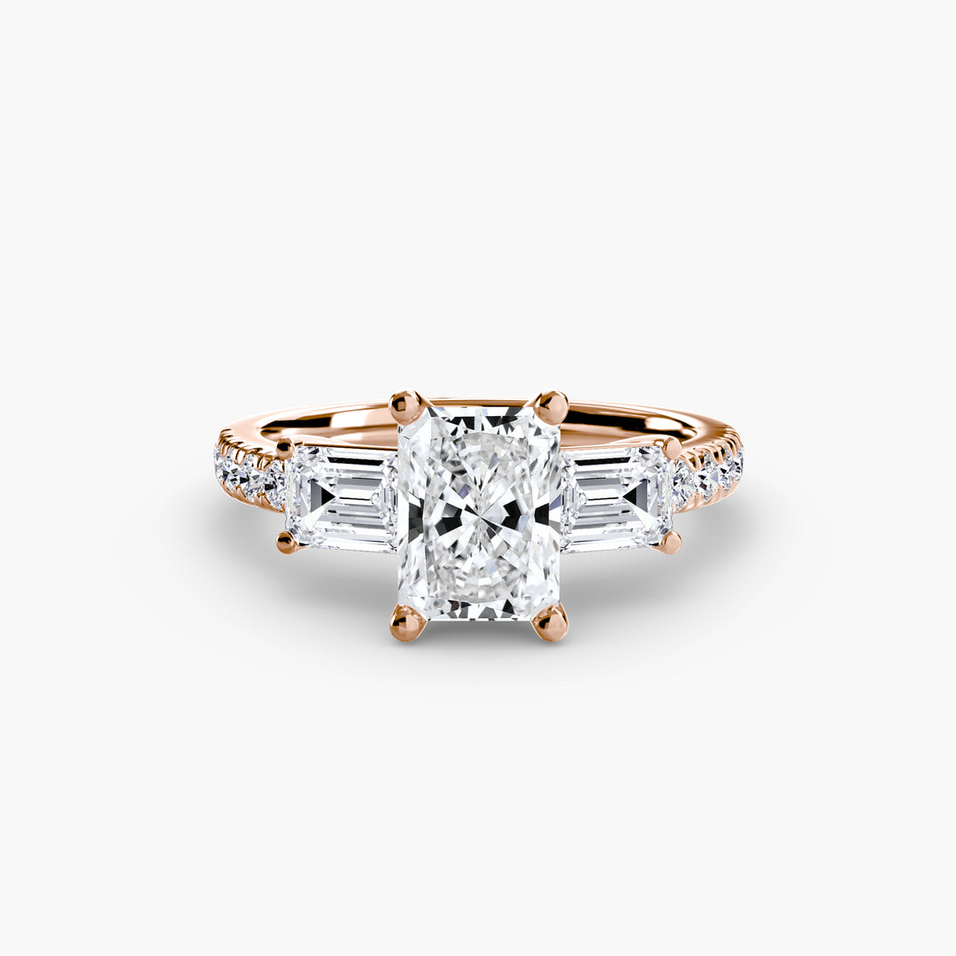 BROMONT II Three Stone Diamond Engagement Ring with a Diamond Band
