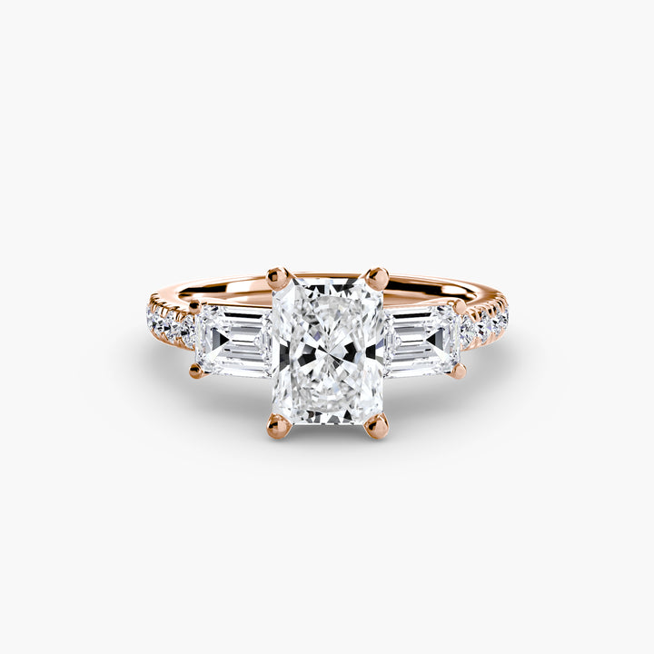BROMONT II Three Stone Diamond Engagement Ring with a Diamond Band