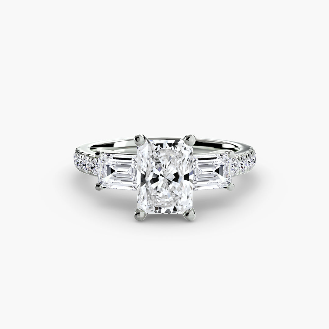 BROMONT II Three Stone Diamond Engagement Ring with a Diamond Band