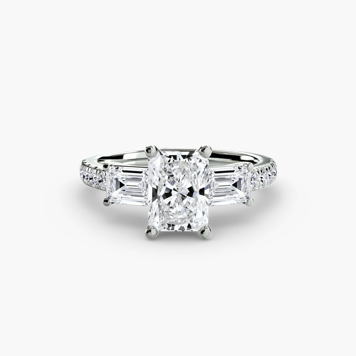 BROMONT II Three Stone Diamond Engagement Ring with a Diamond Band