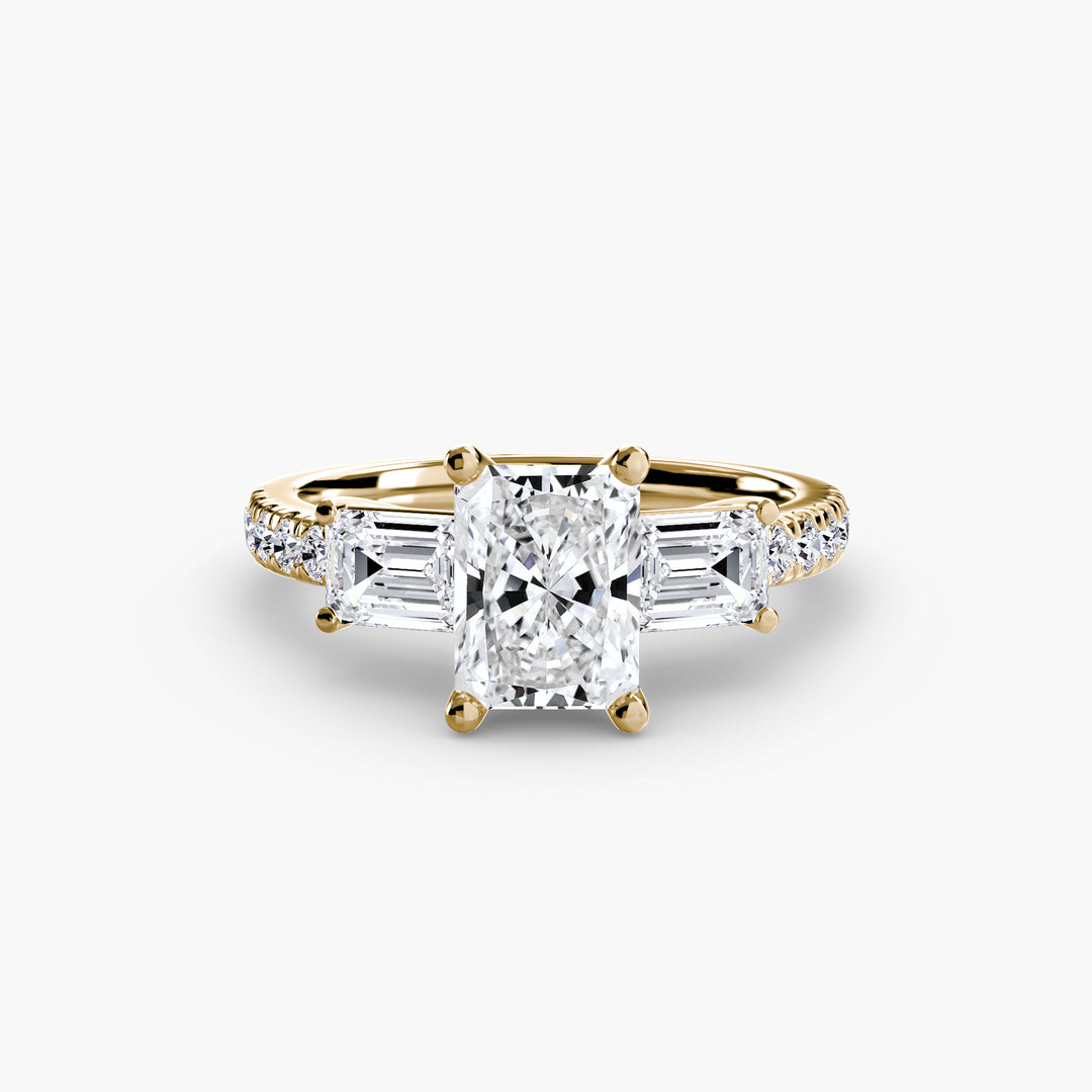 BROMONT II Three Stone Diamond Engagement Ring with a Diamond Band