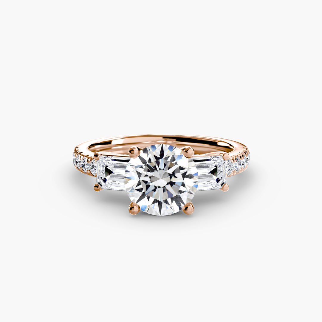 BROMONT II Three Stone Diamond Engagement Ring with a Diamond Band
