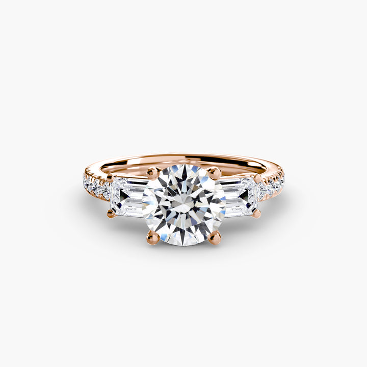 BROMONT II Three Stone Diamond Engagement Ring with a Diamond Band