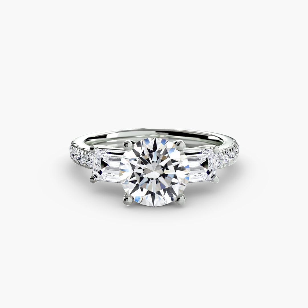 BROMONT II Three Stone Diamond Engagement Ring with a Diamond Band