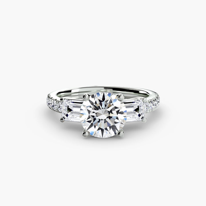BROMONT II Three Stone Diamond Engagement Ring with a Diamond Band