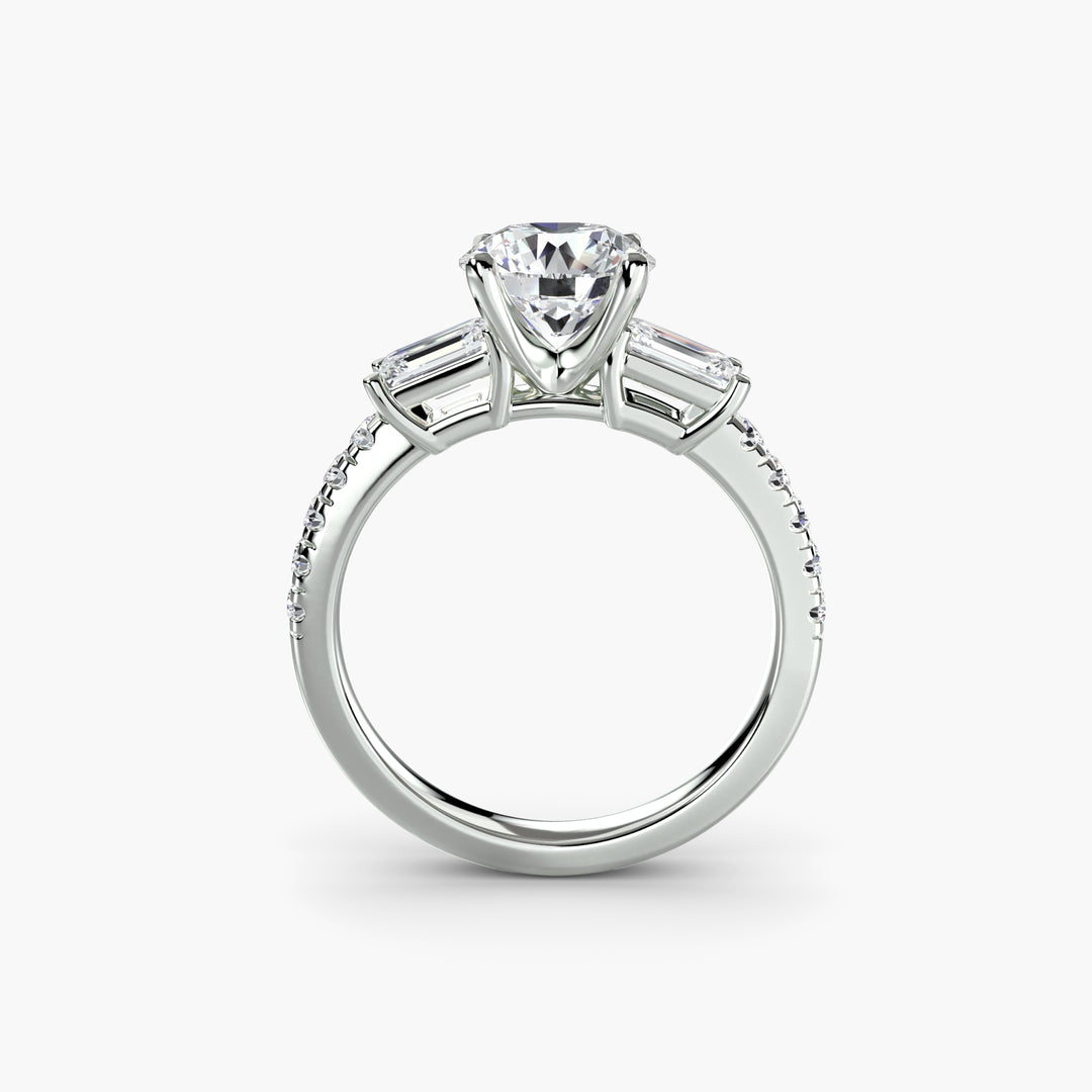 BROMONT II Three Stone Diamond Engagement Ring with a Diamond Band