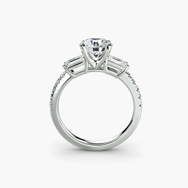 BROMONT II Three Stone Diamond Engagement Ring with a Diamond Band