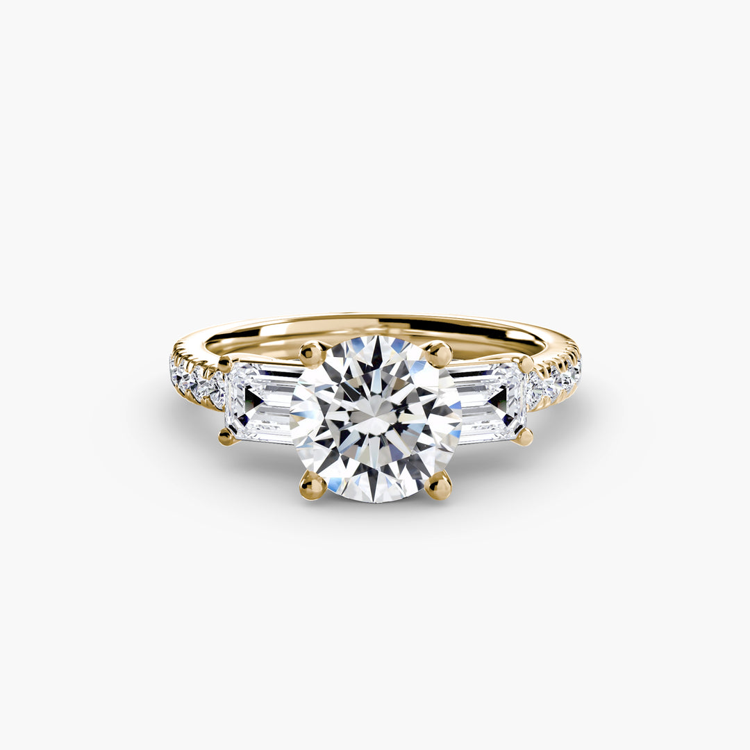 BROMONT II Three Stone Diamond Engagement Ring with a Diamond Band