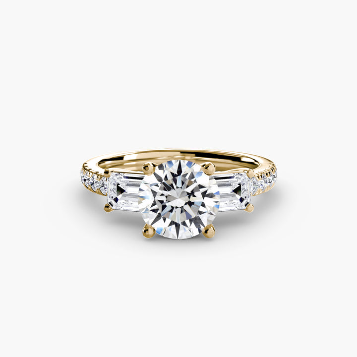 BROMONT II Three Stone Diamond Engagement Ring with a Diamond Band