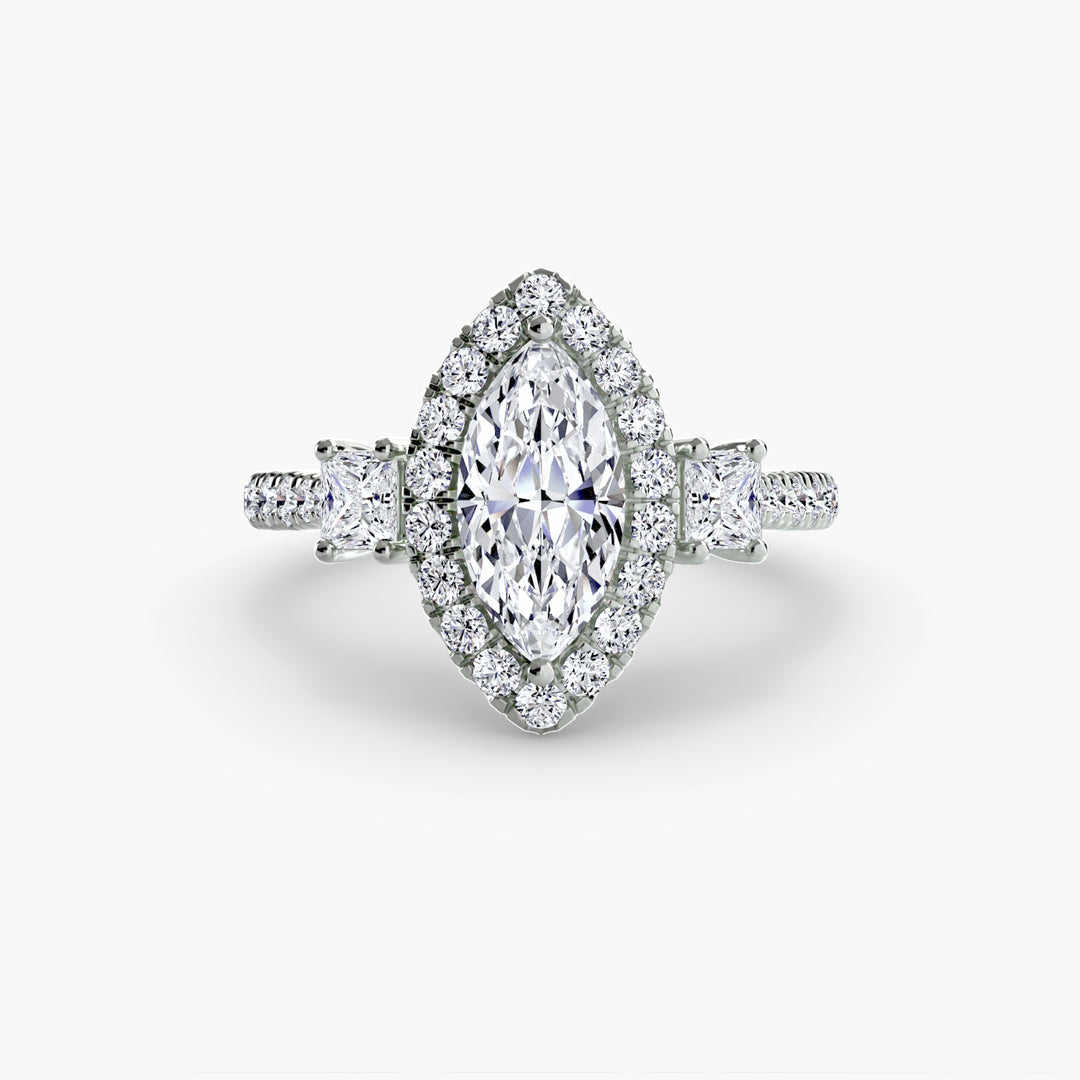 MAIDA I Halo Diamond Engagement Ring with a Diamond Band