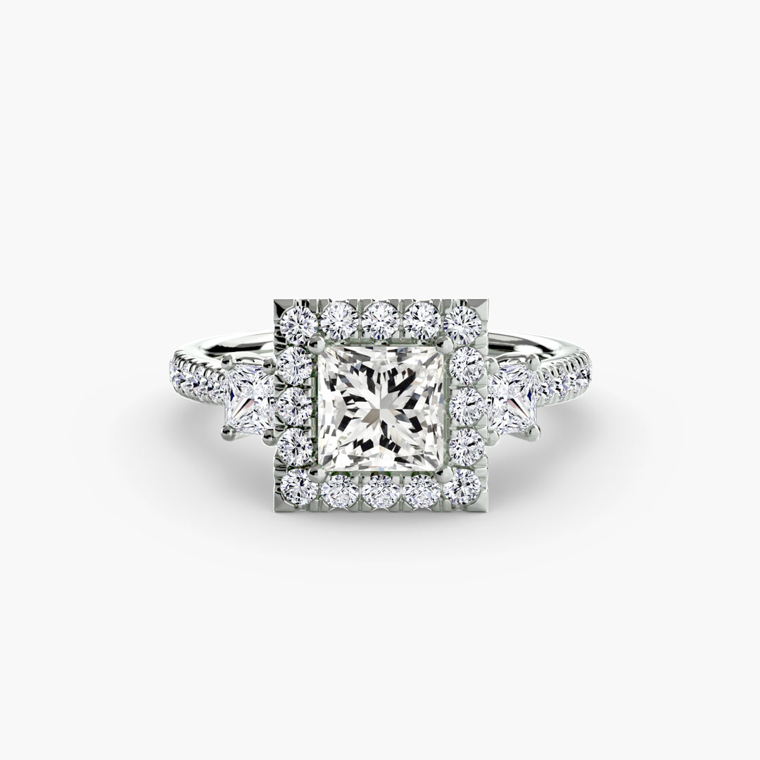 MAIDA I Halo Diamond Engagement Ring with a Diamond Band