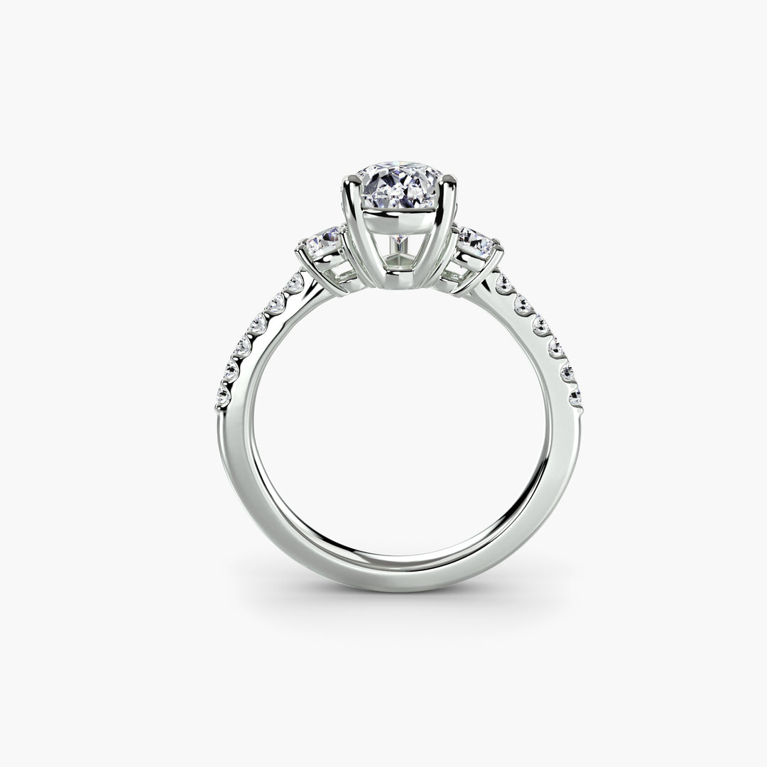 BROMONT I Three Stone Diamond Engagement Ring with a Diamond Band