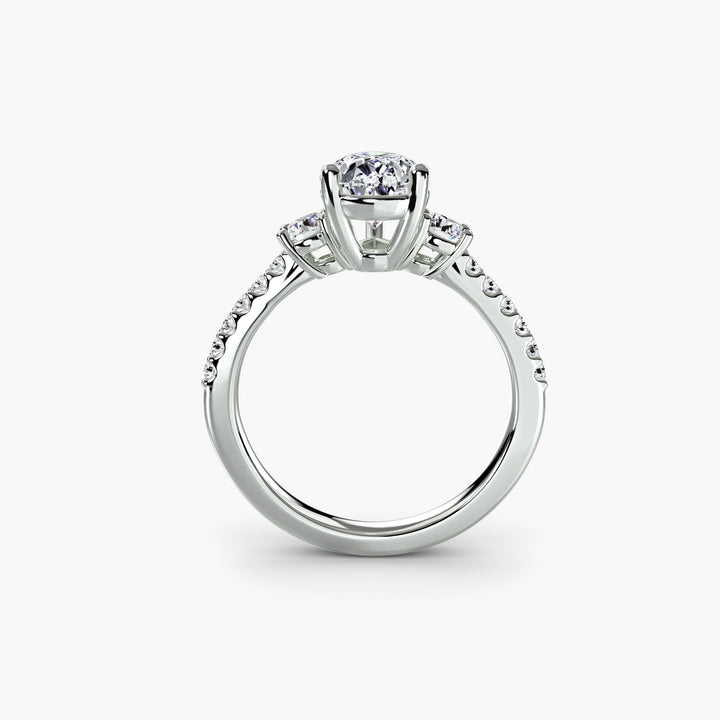 BROMONT I Three Stone Diamond Engagement Ring with a Diamond Band