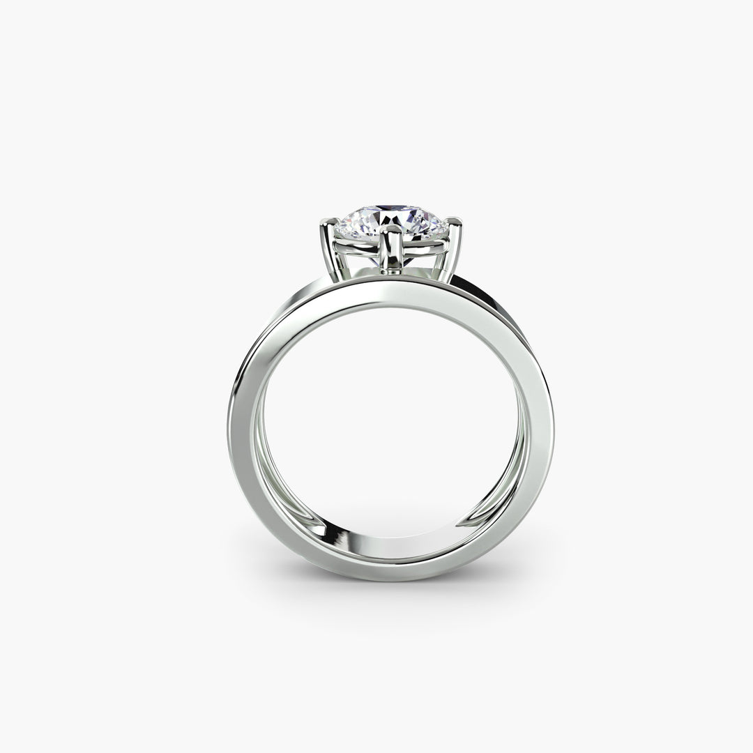 LORRAINE II Round Brilliant Diamond Engagement Ring with Wide Band