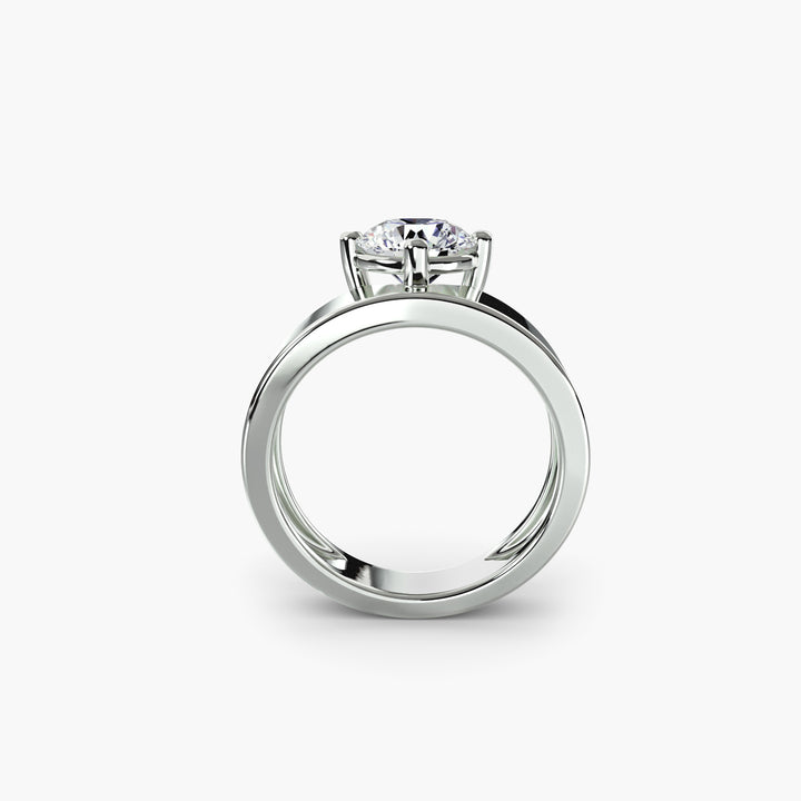 LORRAINE II Round Brilliant Diamond Engagement Ring with Wide Band