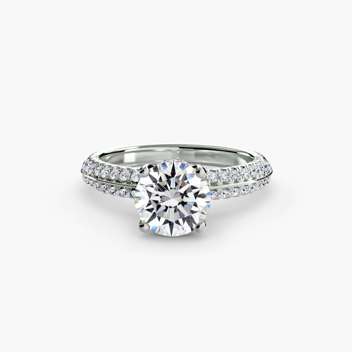 ANOLA II Round Brilliant Hidden Halo Diamond Engagement Ring with a Double Diamond Band