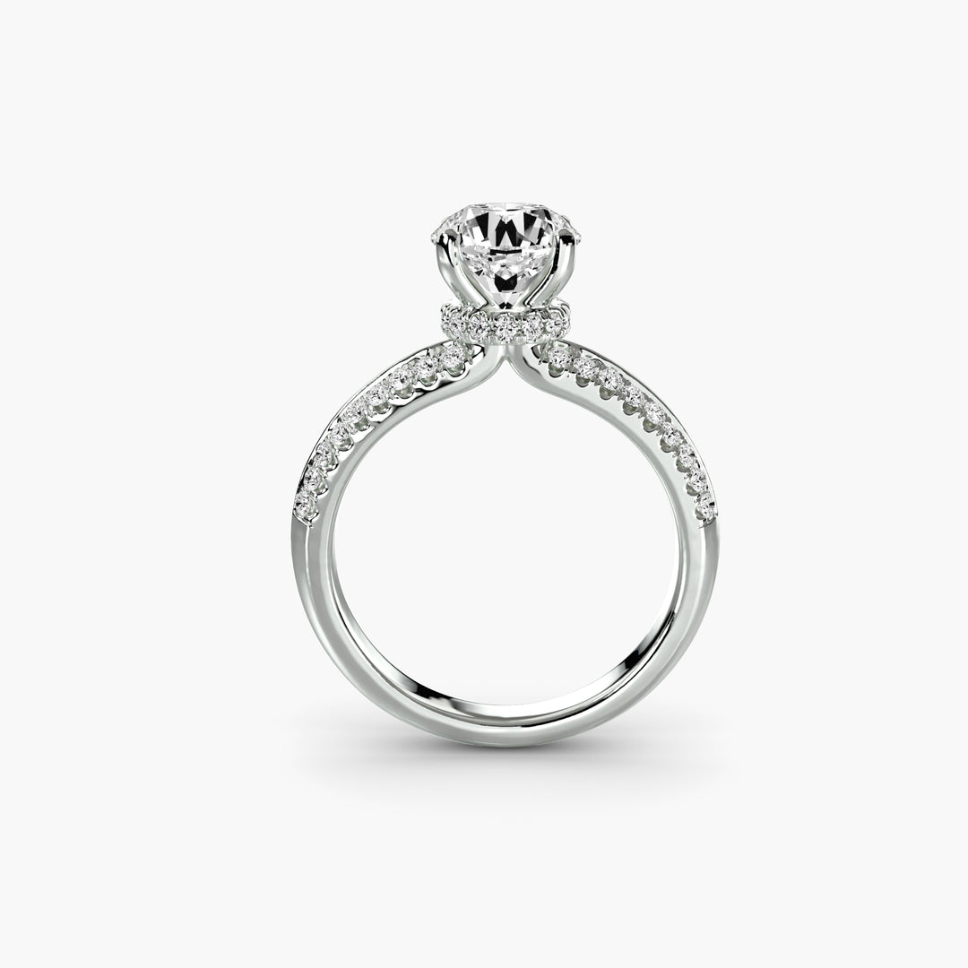 ANOLA II Round Brilliant Hidden Halo Diamond Engagement Ring with a Double Diamond Band