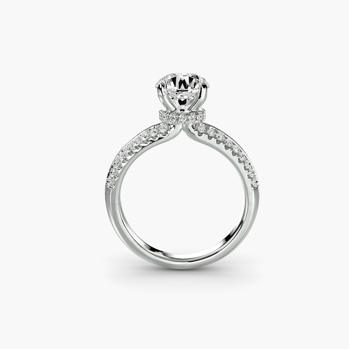 ANOLA II Round Brilliant Hidden Halo Diamond Engagement Ring with a Double Diamond Band