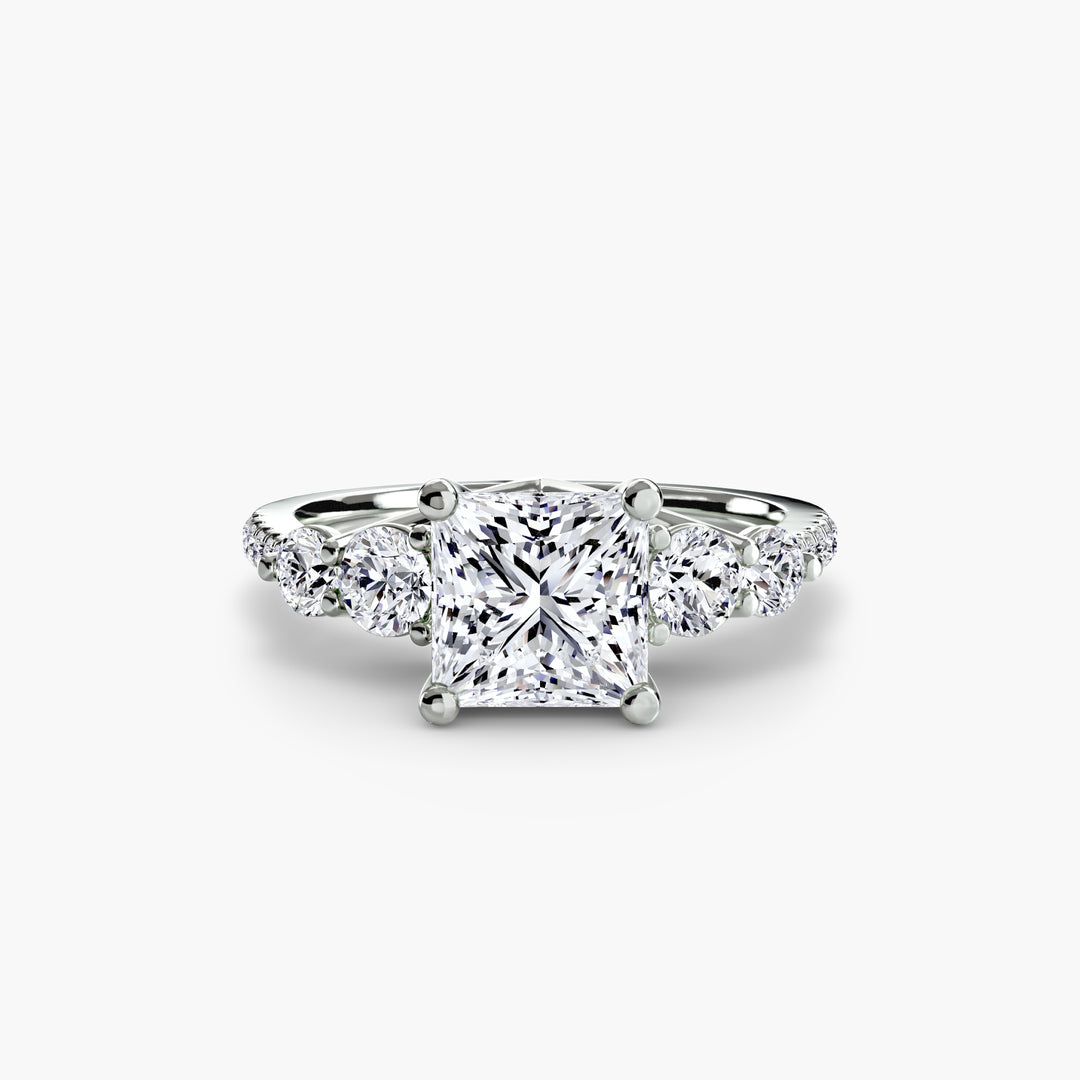 EDNA III Five Stone Diamond Engagement Ring with a Diamond Band