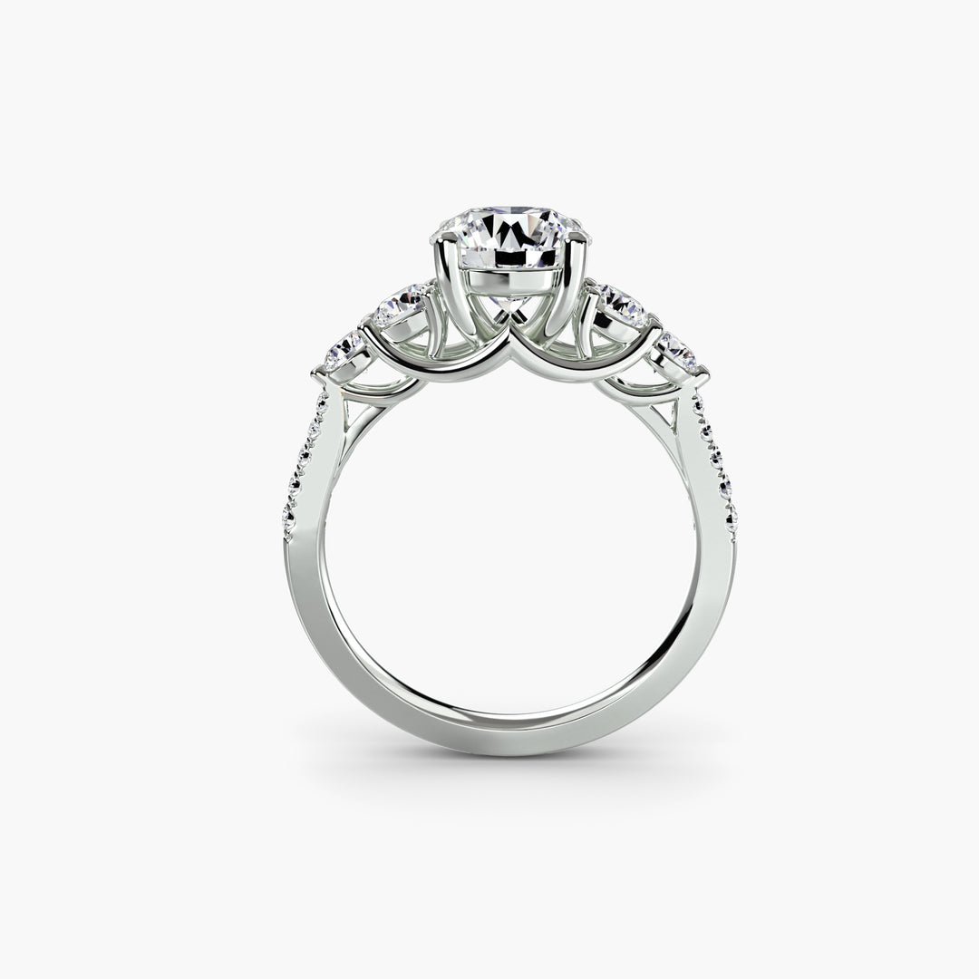 EDNA III Five Stone Diamond Engagement Ring with a Diamond Band