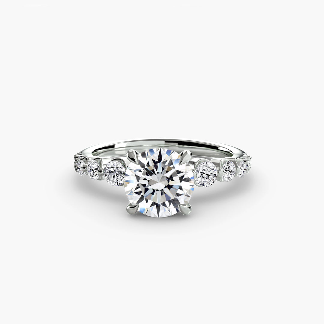 MAURELLE I Round Brilliant Hidden Halo Diamond Engagement Ring with a Diamond Band