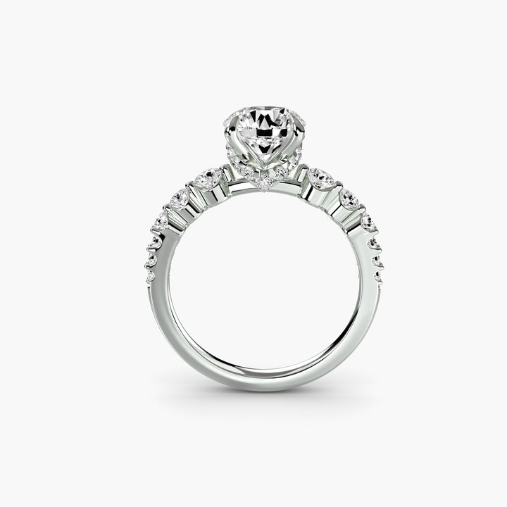 MAURELLE I Round Brilliant Hidden Halo Diamond Engagement Ring with a Diamond Band