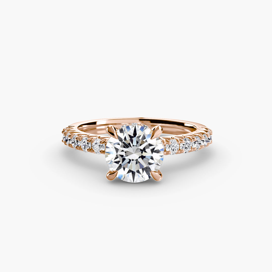 ANOLA I Round Brilliant Hidden Halo Diamond Engagement Ring with a Diamond Band