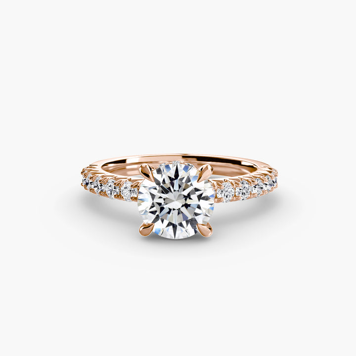 ANOLA I Round Brilliant Hidden Halo Diamond Engagement Ring with a Diamond Band