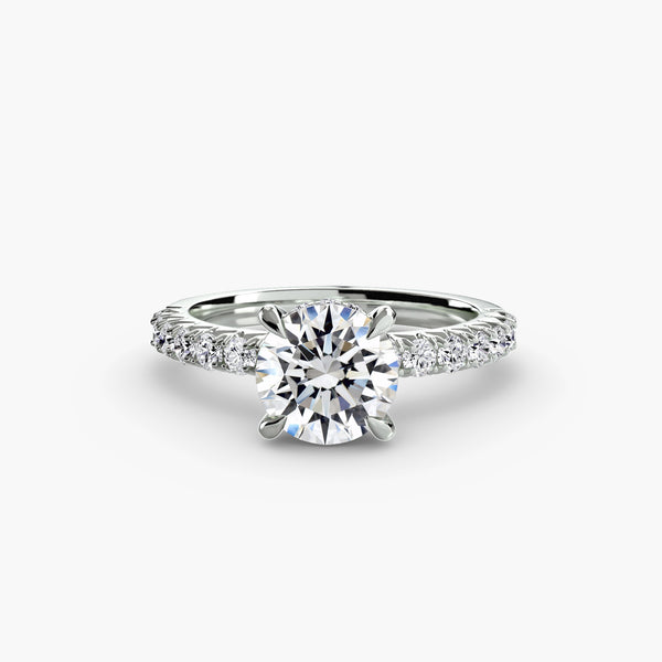 ANOLA I Round Brilliant Hidden Halo Diamond Engagement Ring with a Diamond Band