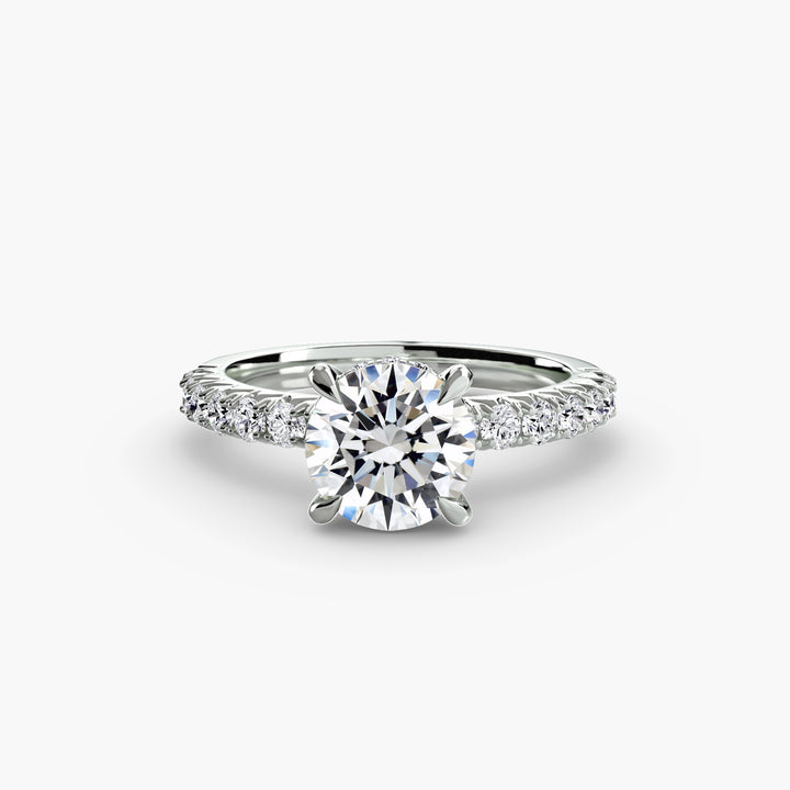 ANOLA I Round Brilliant Hidden Halo Diamond Engagement Ring with a Diamond Band
