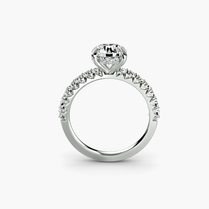 ANOLA I Round Brilliant Hidden Halo Diamond Engagement Ring with a Diamond Band