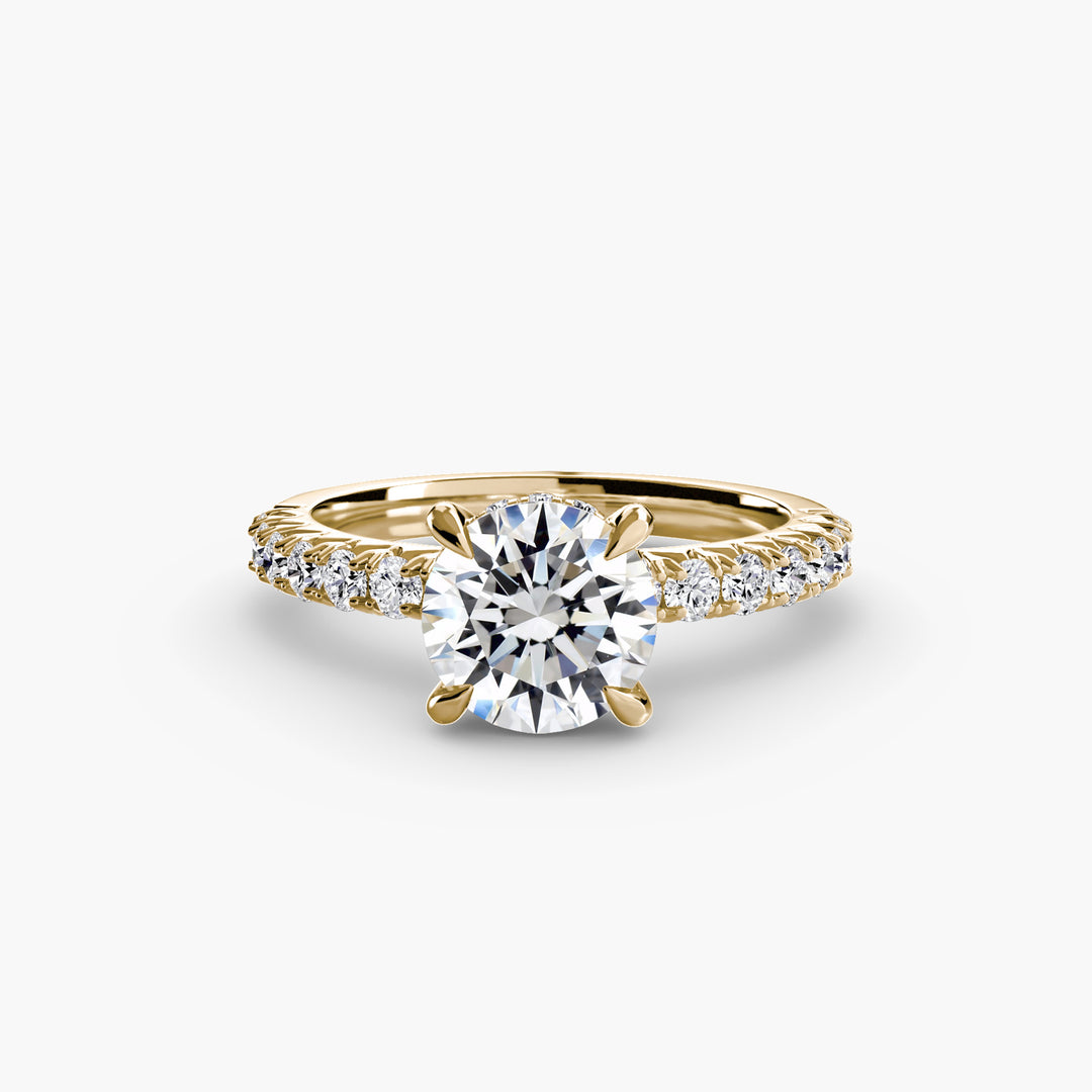 ANOLA I Round Brilliant Hidden Halo Diamond Engagement Ring with a Diamond Band