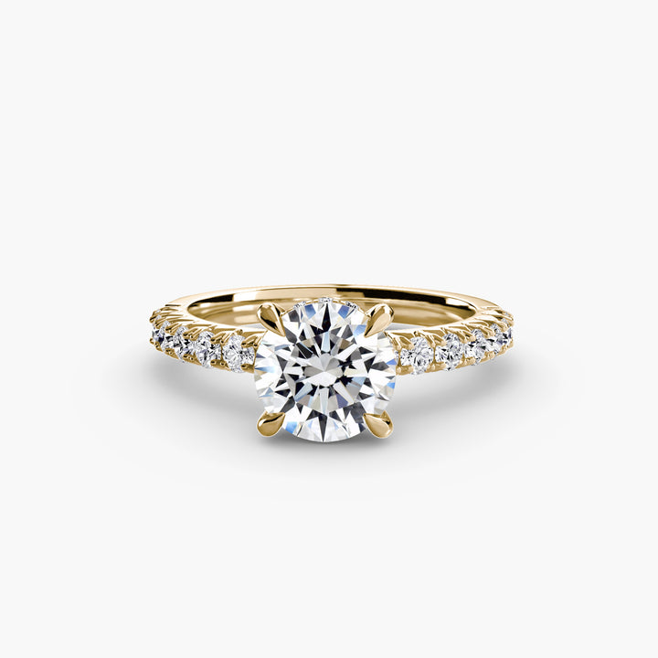 ANOLA I Round Brilliant Hidden Halo Diamond Engagement Ring with a Diamond Band