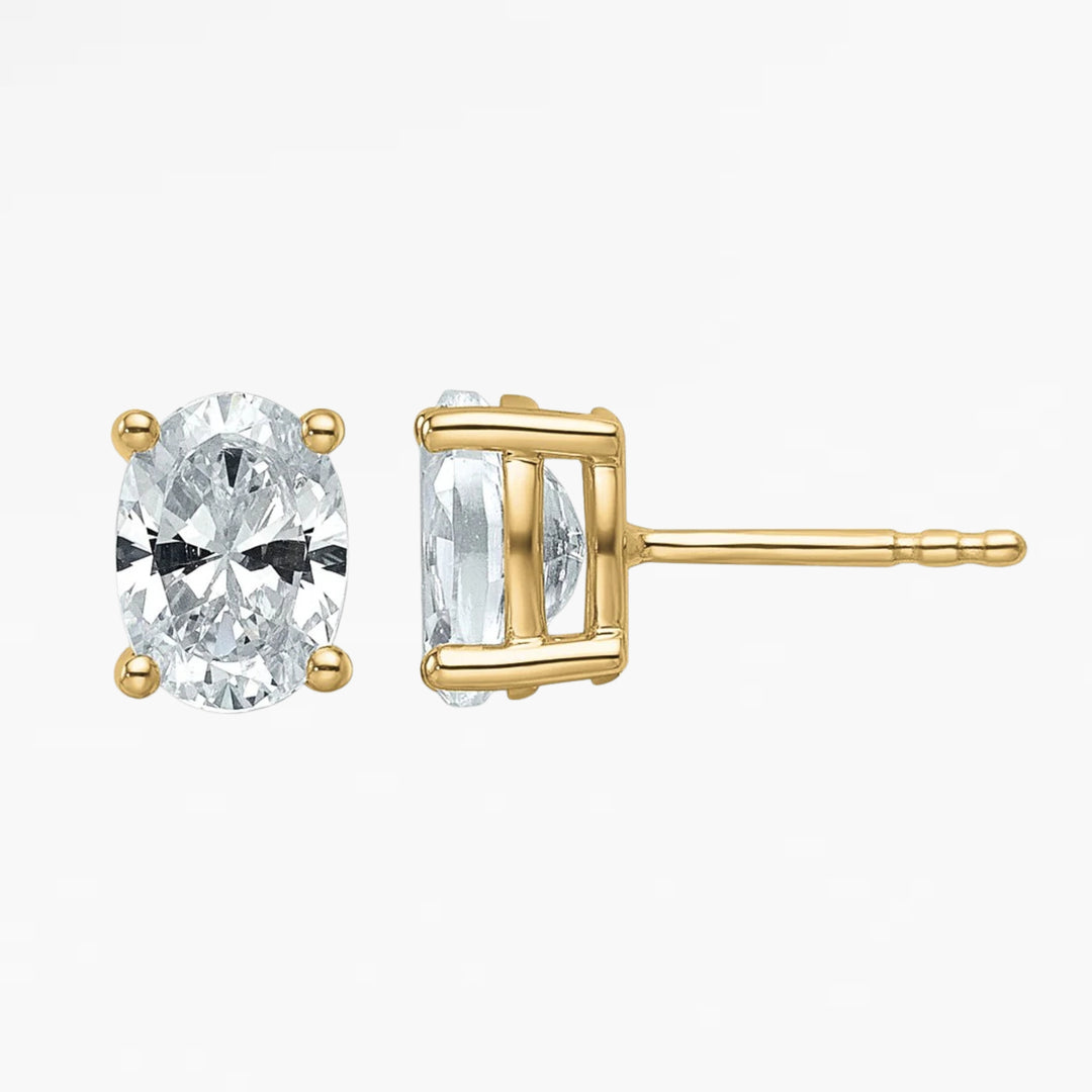 RYCROFT Oval Cut Diamond Stud Earrings in 14K Yellow Gold